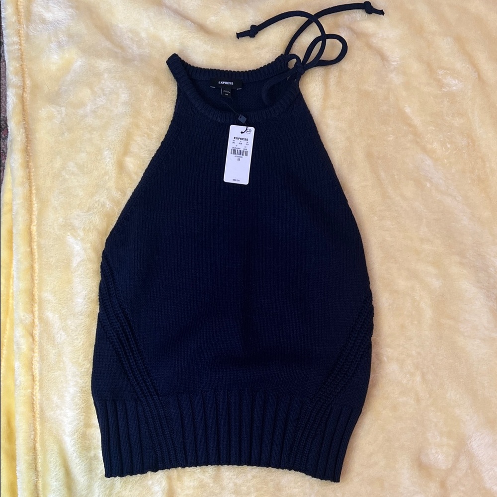 Express Navy Halter Knit Tank Top
